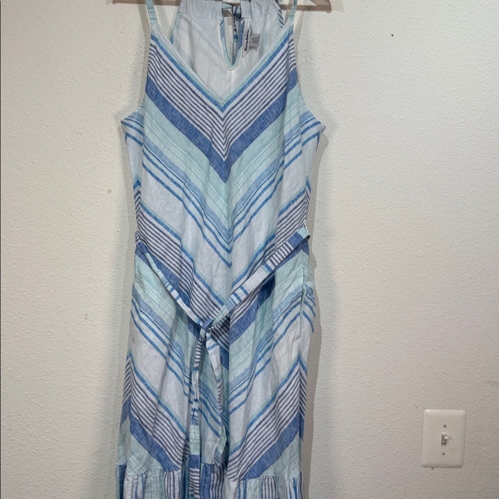 Tommy Bahama Ocean Reverie chevron Blue White Stripe Linen Maxi dress L - Picture 4 of 11